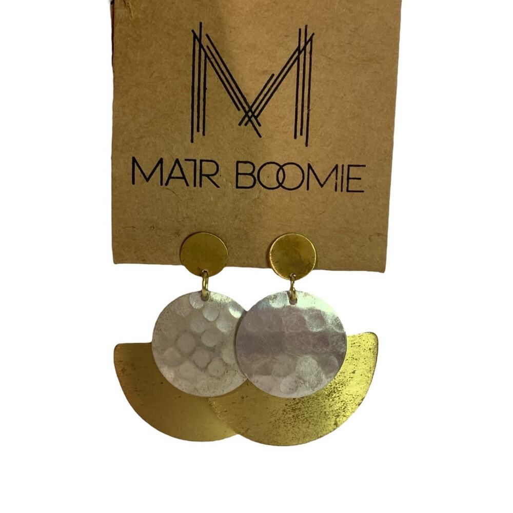 Matr Boomie Mixed Metals Hammered Post Pierced Earrings 2 Inch Drop